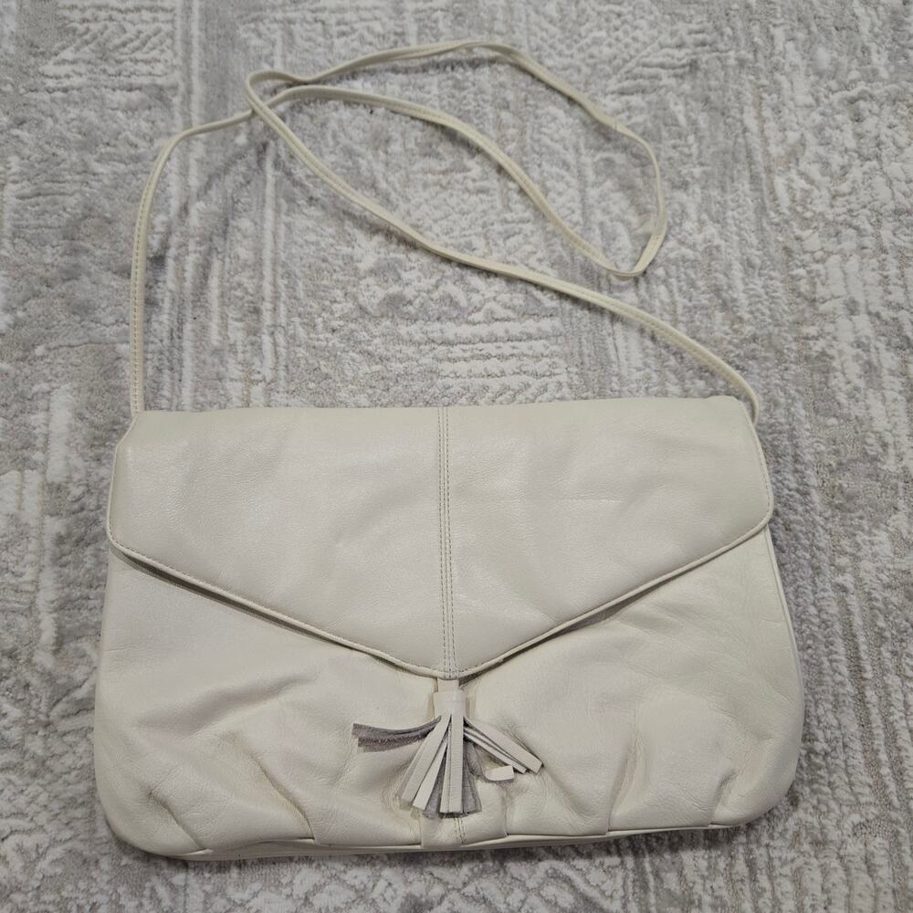 Cadaz Vintage Leather Cream Beige‎ Shoulder Bag Purse 80s 90s Boho Western